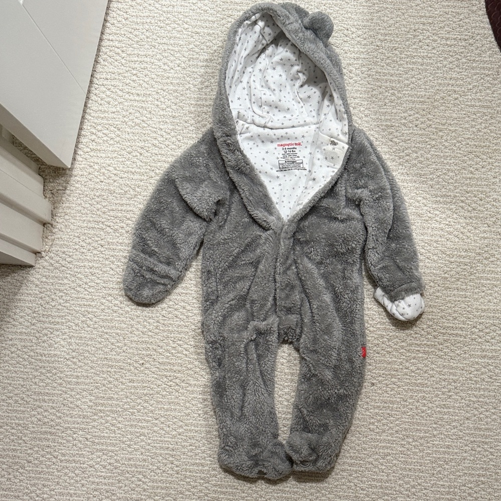 Magnetic Me Soft Gray Hooded Footie